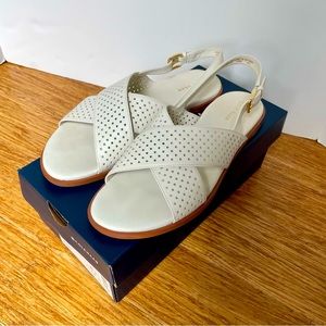 Cole Haan Fernanda Grand Sandal in Ivory Square Perforated Leather Size 8